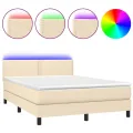 cadre de lit avec matelas LED Crème 140x200 cm Tissu