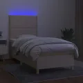 cadre de lit et matelas et LED Crème 100x200cm Tissu