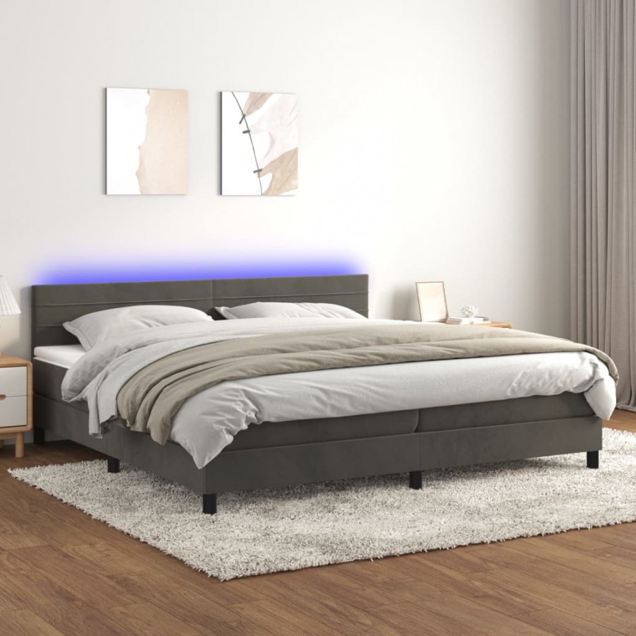 cadre de lit avec matelas LED Gris foncé 200x200 cm