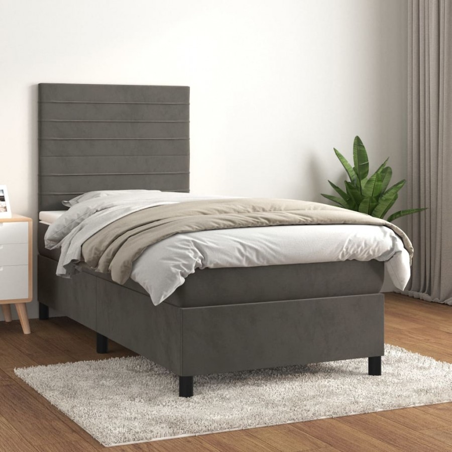 cadre de lit avec matelas Gris foncé 100x200 cm