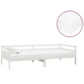 Lit de repos avec matelas 90x200 cm Blanc Bois de pin massif