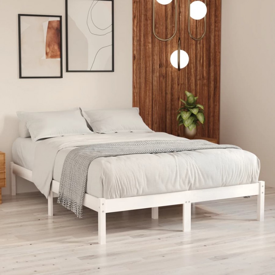 Cadre de lit Blanc Bois de pin massif 160x200 cm