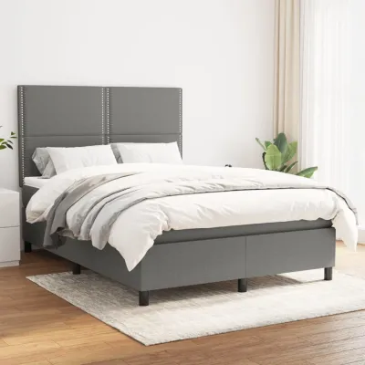 cadre de lit avec matelas Gris foncé 140x190cm Tissu