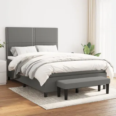 cadre de lit avec matelas Gris foncé 140x190cm Tissu