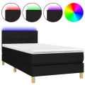 cadre de lit avec matelas LED Noir 100x200 cm Tissu