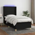 cadre de lit matelas et LED Noir 100x200 cm Tissu