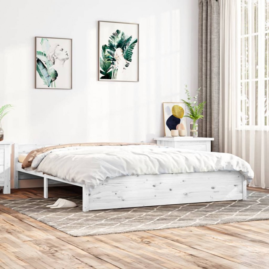 Cadre de lit Blanc Bois massif 160x200 cm