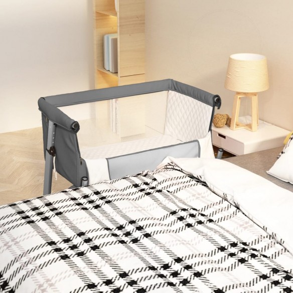 Lit pour bébé avec matelas Gris foncé Tissu de lin