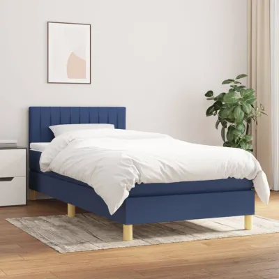 cadre de lit avec matelas Bleu 90x200 cm Tissu