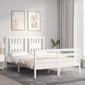 Cadre de lit avec tête de lit blanc 140x200 cm bois massif