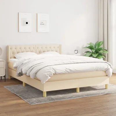 cadre de lit avec matelas Crème 140x190 cm Tissu