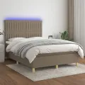 cadre de lit et matelas et LED Taupe 140x200cm Tissu