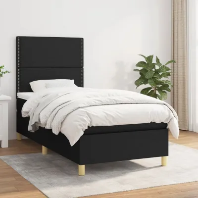 cadre de lit et matelas Noir 80x200 cm Tissu