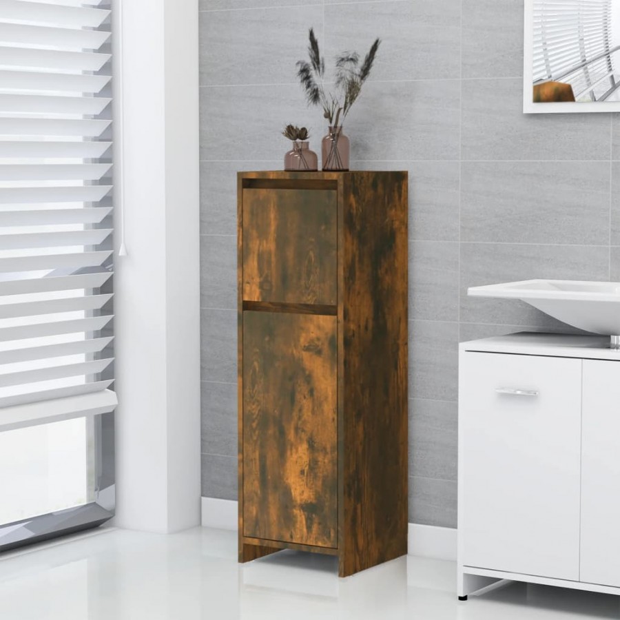 Armoire de bain Chêne fumé 30x30x95 cm Bois d'ingénierie