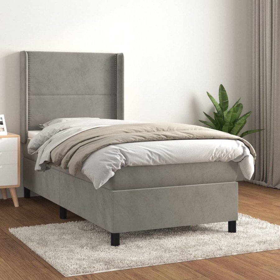 cadre de lit et matelas Gris clair 90x200 cm Velours