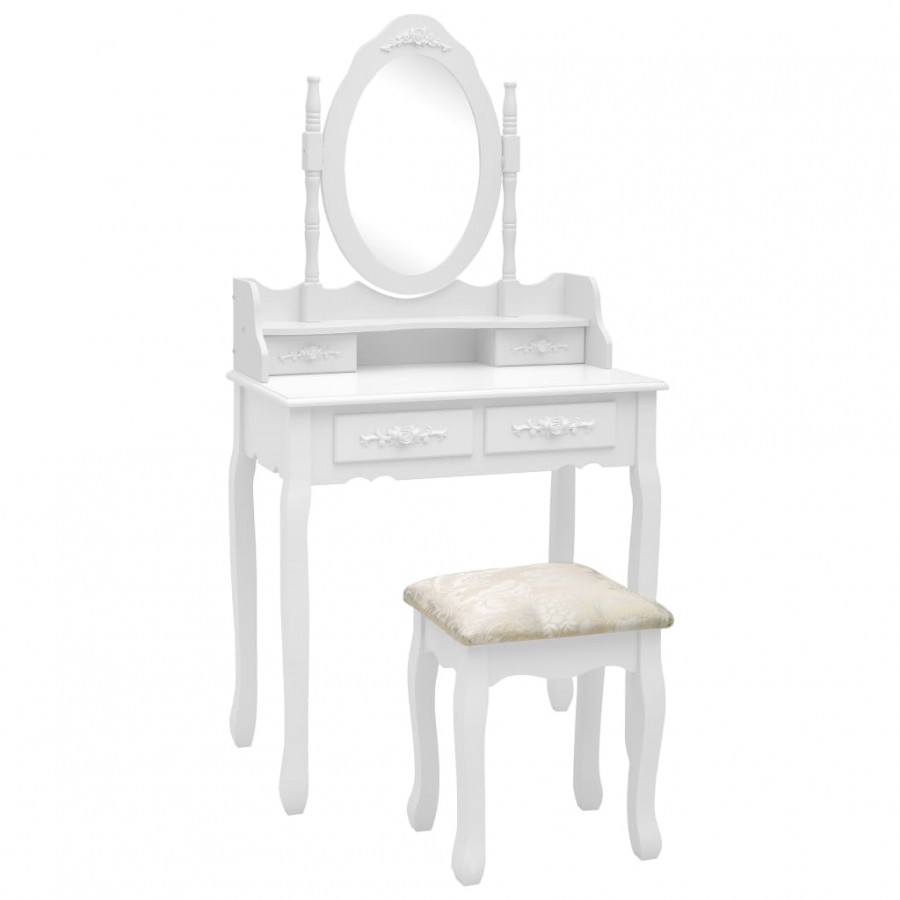 Ensemble de coiffeuse avec tabouret Blanc 75x69x140cm Paulownia