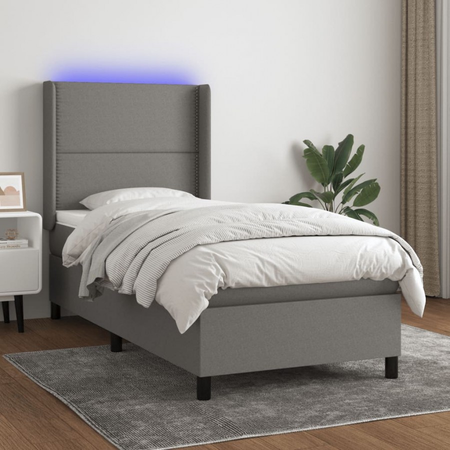 cadre de lit matelas LED Gris foncé 100x200 cm Tissu