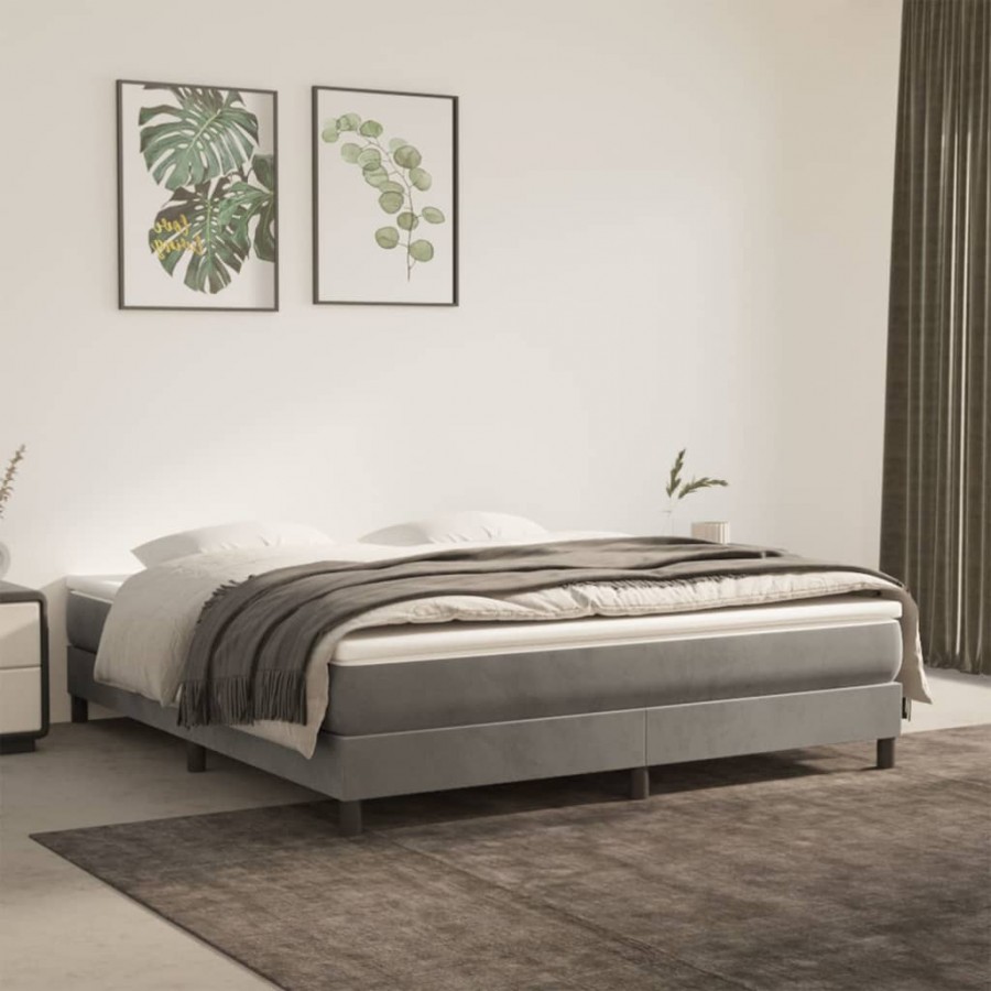 cadre de lit et matelas Gris clair 160x200cm Velours