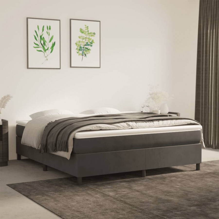 cadre de lit et matelas Gris foncé 180x200cm Velours