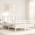 Cadre de lit avec tête de lit blanc petit double bois massif