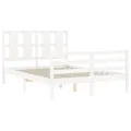 Cadre de lit avec tête de lit blanc petit double bois massif