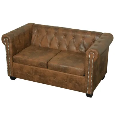 Canapé Chesterfield 2 places cuir artificiel marron 2