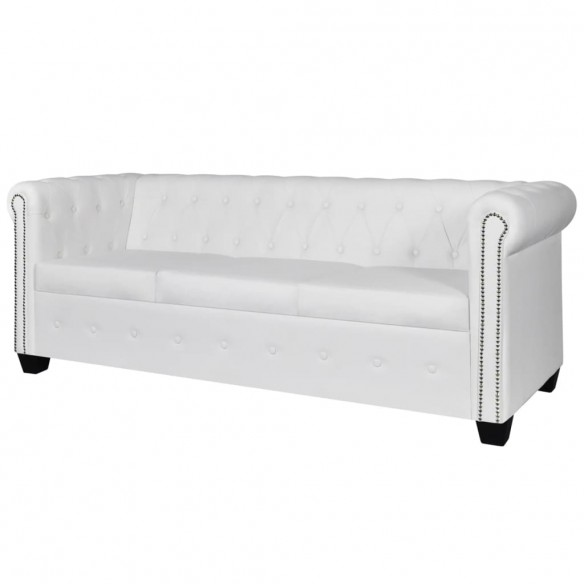 Canapé Chesterfield à 3 places cuir synthétique blanc