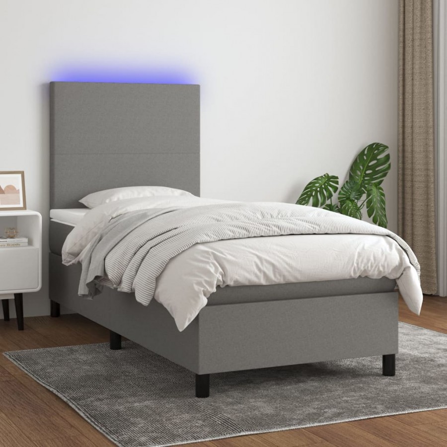 cadre de lit et matelas et LED Gris foncé 100x200 cm