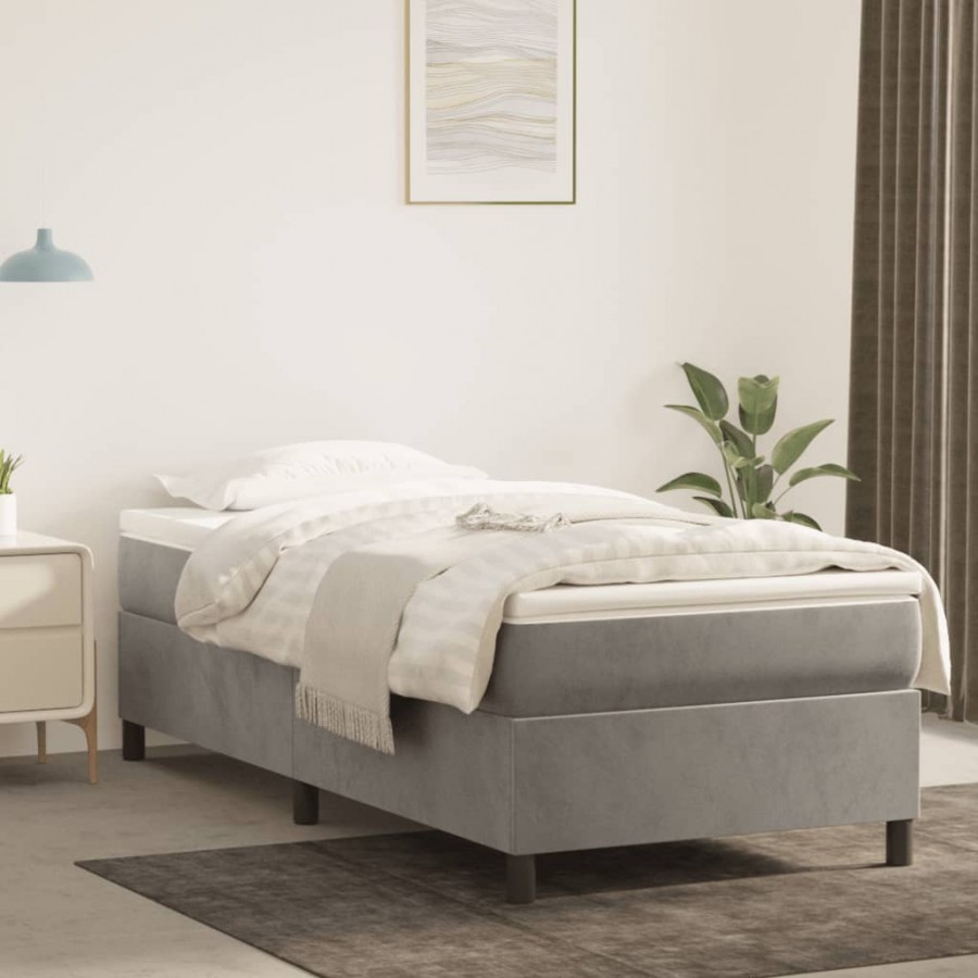 cadre de lit et matelas Gris clair 100x200cm Velours