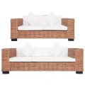 Ensemble de canapés 2 pcs avec coussins Rotin naturel