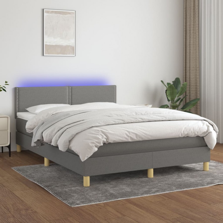 cadre de lit et matelas et LED Gris foncé 140x200 cm