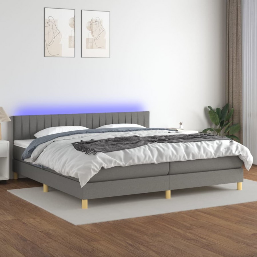 cadre de lit et matelas et LED Gris foncé 200x200 cm