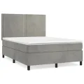 cadre de lit et matelas Gris clair 140x200cm Velours