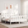 Cadre de lit avec tête de lit blanc King Size bois massif