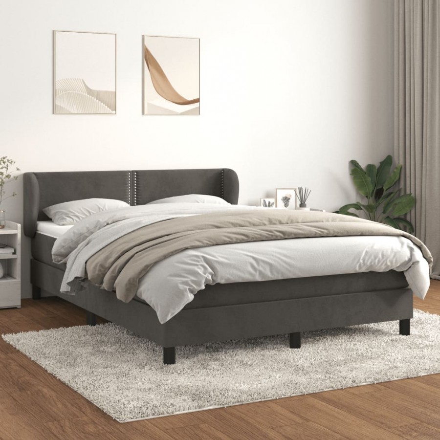 cadre de lit et matelas Gris foncé 140x190cm Velours