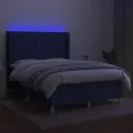 cadre de lit matelas et LED Bleu 140x200 cm Tissu