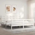 Cadre de lit avec tête de lit blanc 200x200 cm bois massif