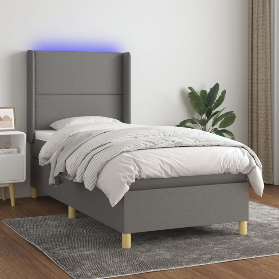 cadre de lit matelas LED Gris foncé 90x200cm Tissu