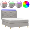 cadre de lit matelas LED Gris clair 140x190 cm Tissu