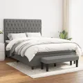 cadre de lit avec matelas Gris foncé 140x200cm Tissu