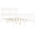 Cadre de lit avec tête de lit blanc petit double bois massif