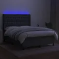cadre de lit matelas LED Gris foncé 140x190 cm Tissu