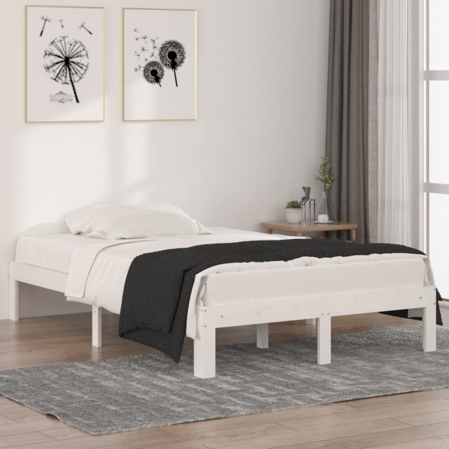 Cadre de lit Blanc Bois massif 120x190 cm Petit double