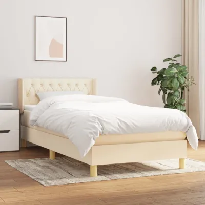 cadre de lit et matelas Crème 90x190 cm Tissu