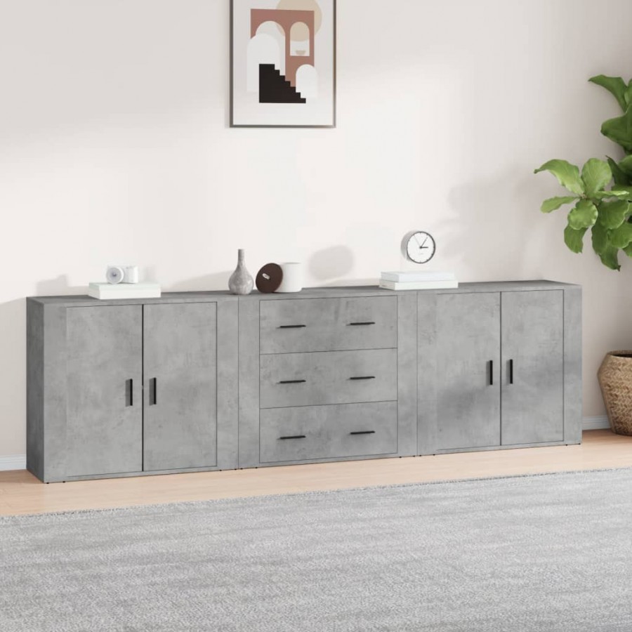 Buffets 3 pcs gris béton bois d'ingénierie