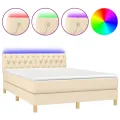 cadre de lit avec matelas LED Crème 140x190 cm Tissu