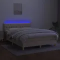 cadre de lit avec matelas LED Crème 140x190 cm Tissu
