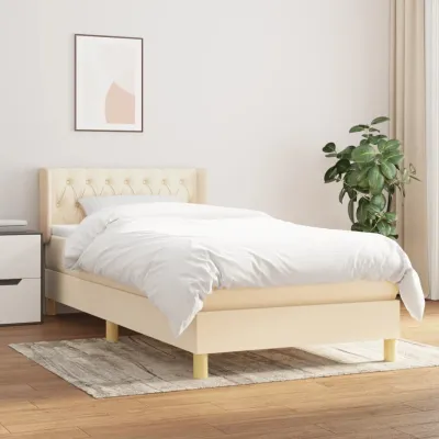 cadre de lit avec matelas Crème 90x200 cm Tissu
