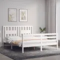 Cadre de lit avec tête de lit blanc 160x200 cm bois massif