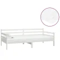Lit de repos avec matelas 90x200 cm Blanc Bois de pin massif